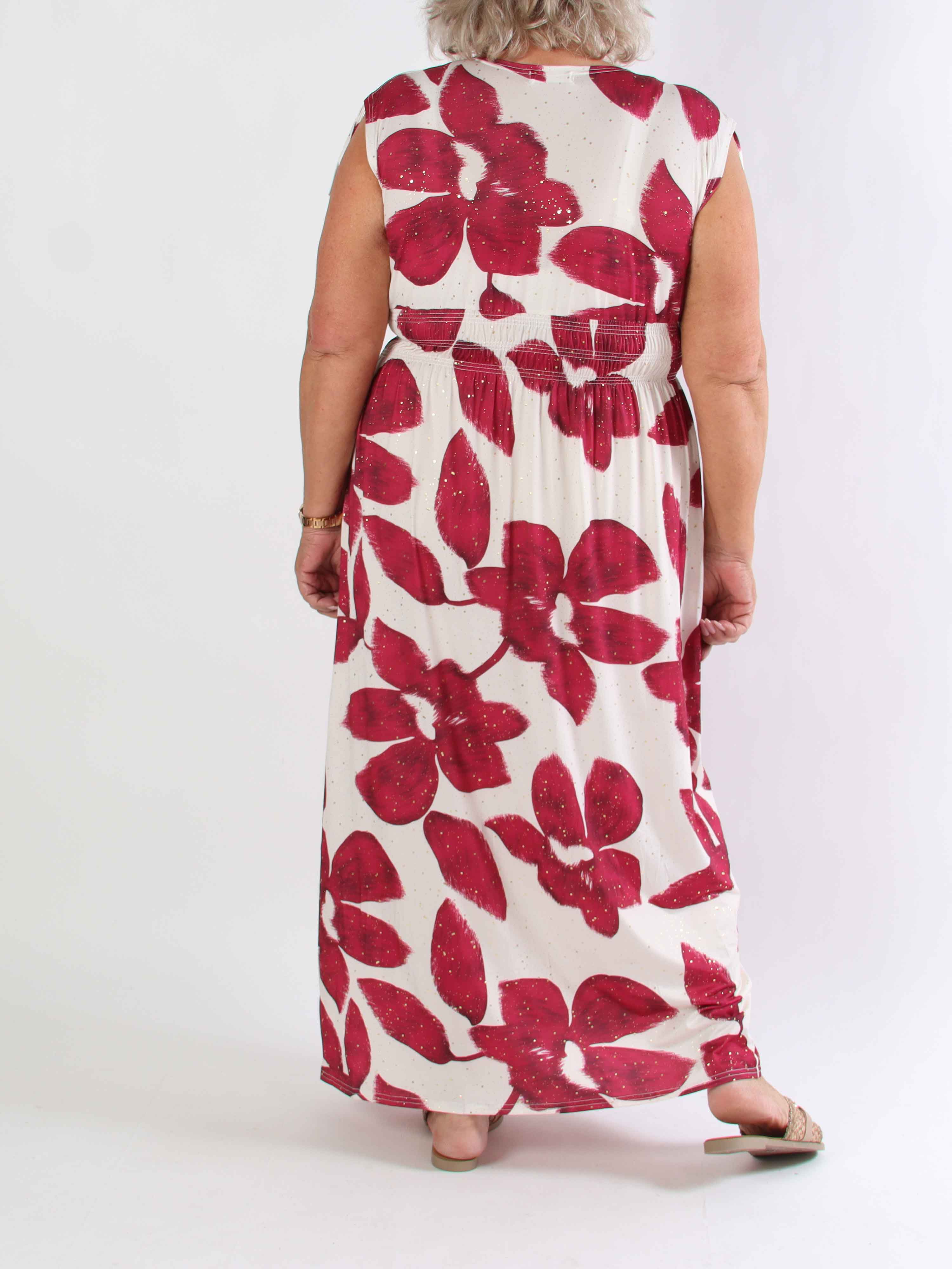 Pams Art Flower Sleeveless - Elastisk plus size kjole med store blomstermotiver